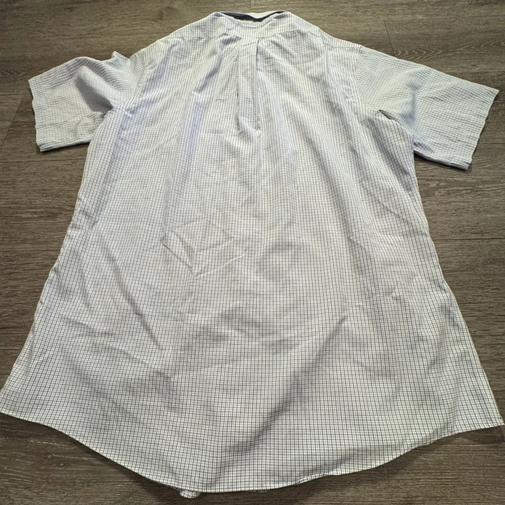 Vintage Brooks Brothers Shirt Mens 17 Blue White Check Cotton Slim Fit Non Iron